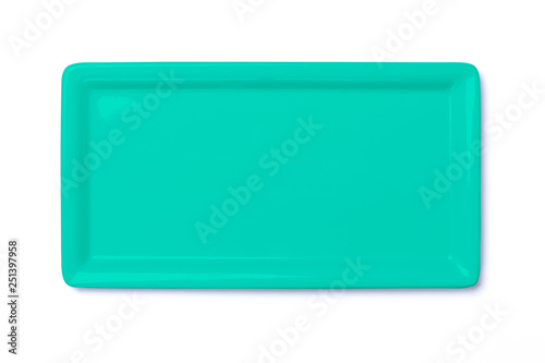 Empty green teal plate isolated on white ,clipping path