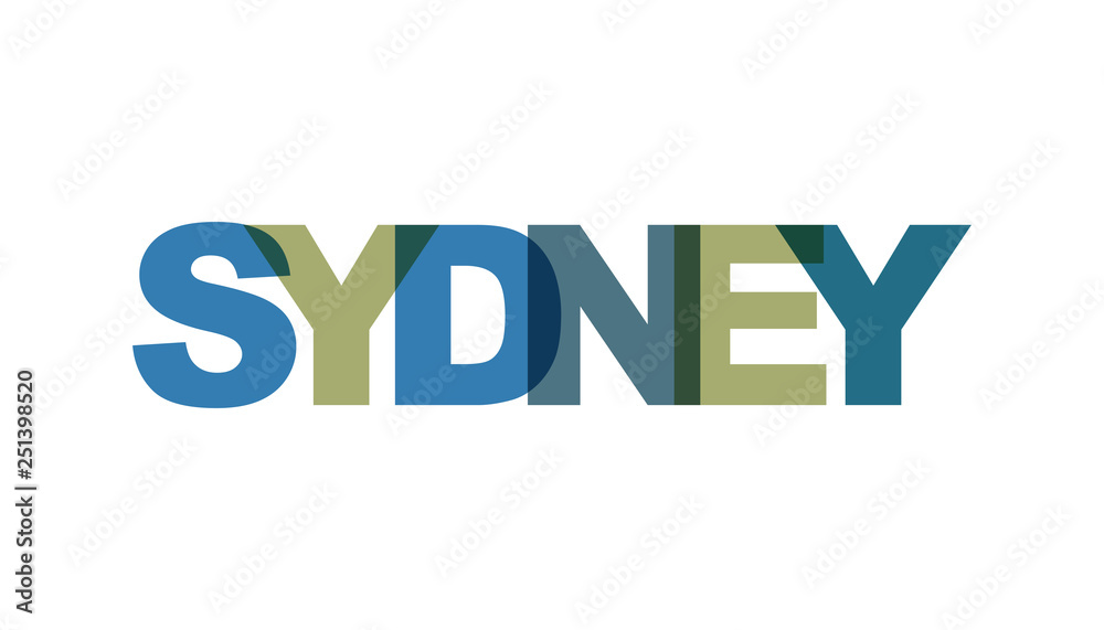 Sydney, phrase overlap color no transparency. Concept of simple text for typography poster, sticker design, apparel print, greeting card or postcard. Graphic slogan isolated on white background. Sydney, phrase overlap color no transparency. Concept of simple text for typography poster, sticker design, apparel print, greeting card or postcard. Graphic slogan isolated on white background.