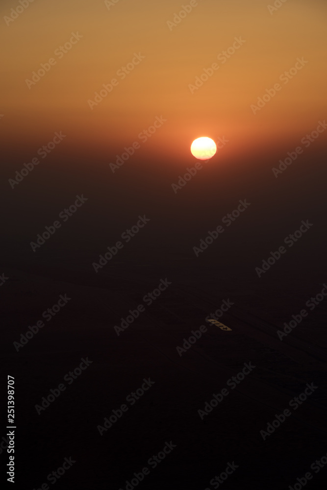 Beautiful sunset on the top of Jabel Hafeet mountain, Al Ain city, UAE. Asia.