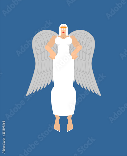 Beautiful angel woman. fine female archangel in white clothes