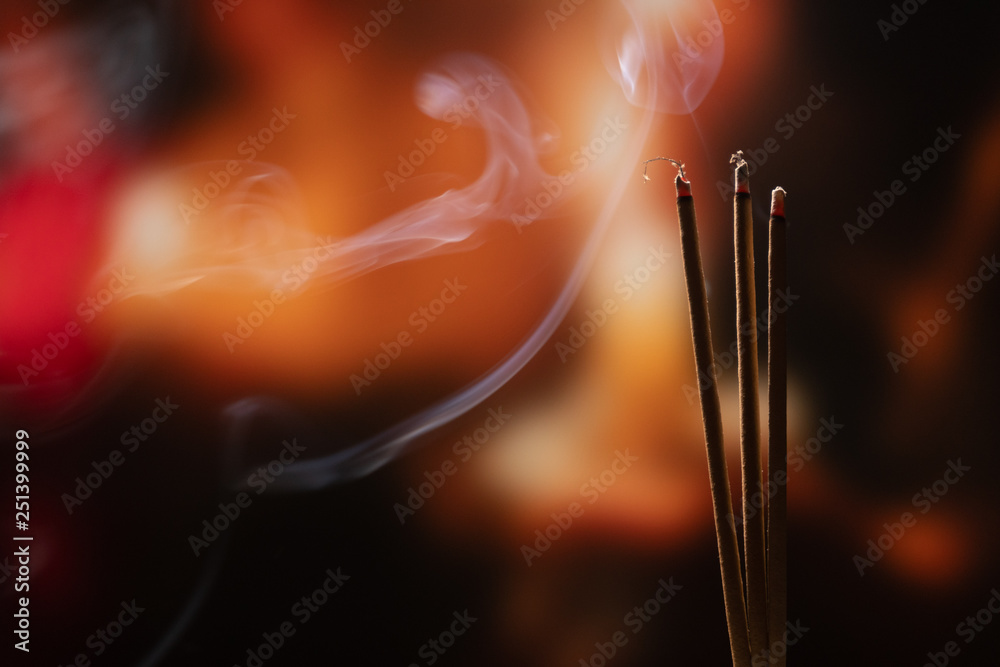 Burning Incense Sticks In The Large Ashtray Stock Photo, Picture and  Royalty Free Image. Image 98253544.
