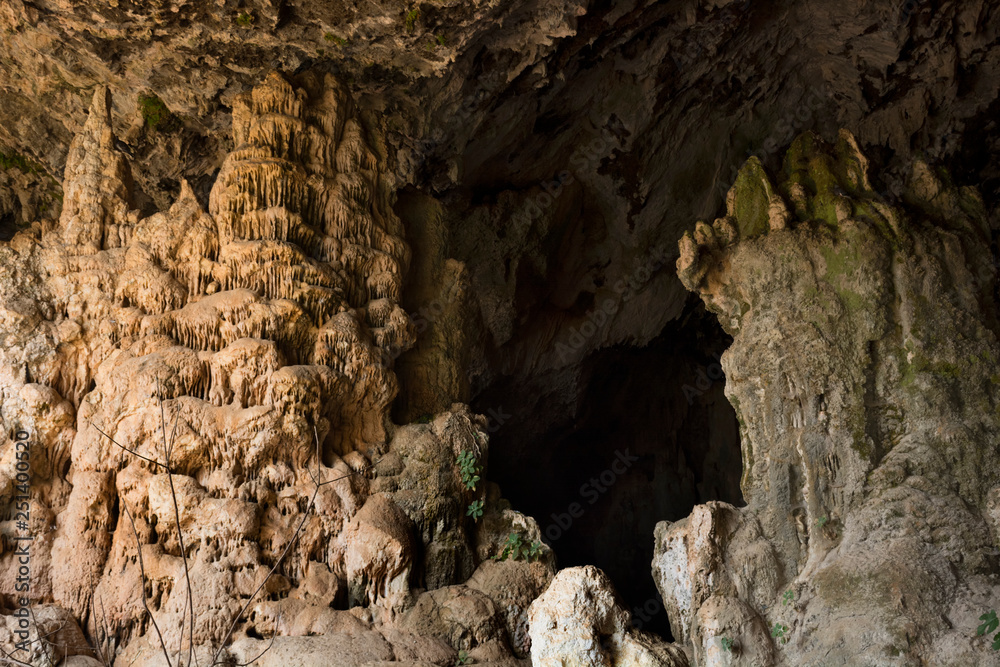 Cave with stalactites of Agia Sofia in Crete. Topolia Gorge cave, Greece