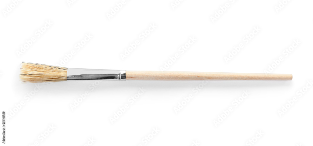 Thin wooden paint brush on white background Thin wooden paint brush on white background