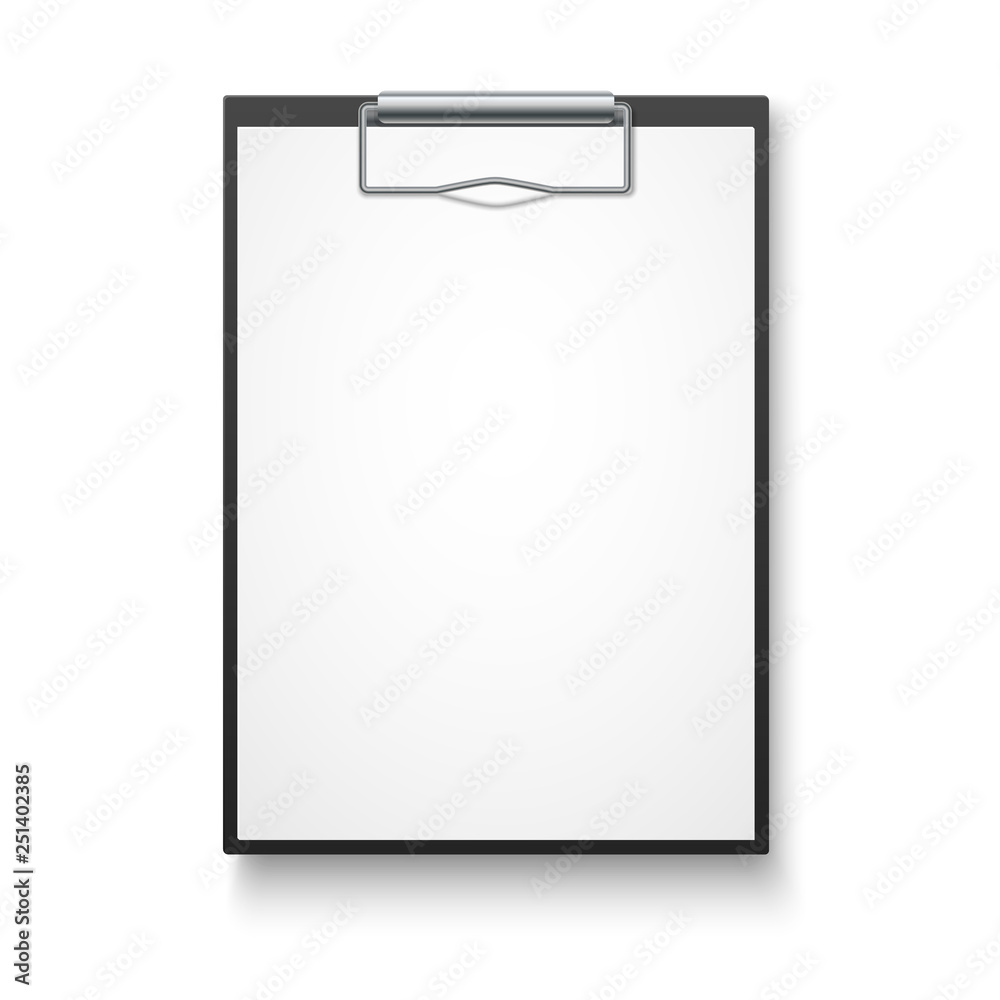 Black clipboard with blank white sheet. Vector illustration. Eps 10. Black clipboard with blank white sheet. Vector illustration. Eps 10.