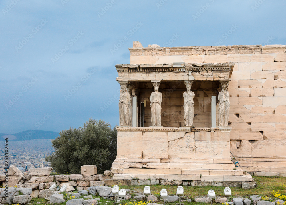 Athens, Greece - February 23, 2019: The Old Temple of Athena on the Acropolis of Athens, Greece.
