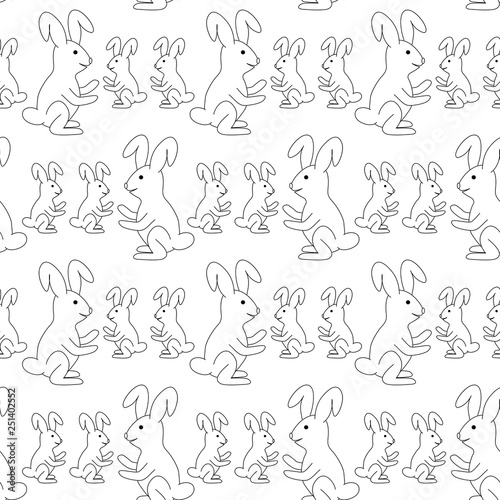 Fototapeta Naklejka Na Ścianę i Meble -  Vector seamless pattern with hares playing with each other. Black and white pattern with cute animals for background, texture, fabric, wallpaper.