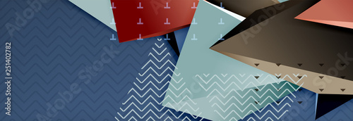Vector 3d triangular shapes abstract background, origami futuristic template with lines