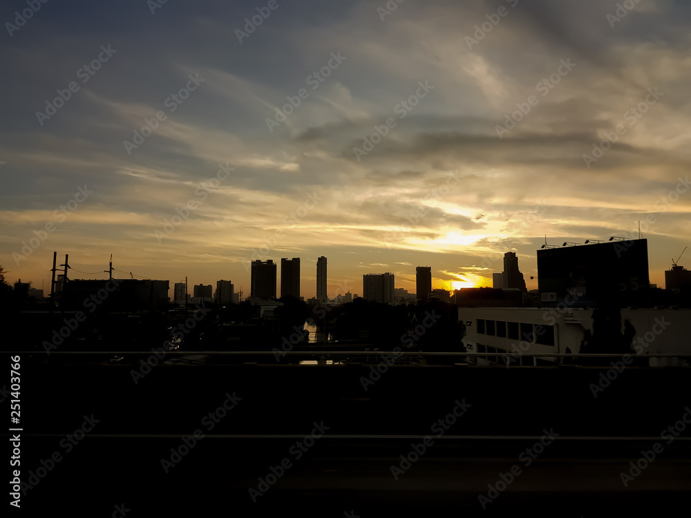 background of sunset in Bangkok city.