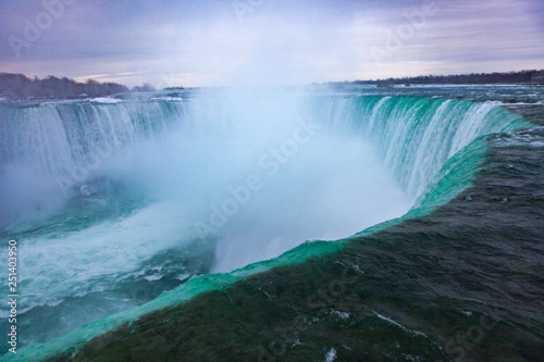 Niagara Falls CANADA - February 23  2019  Winter frozen idyll at Horseshoe Falls  the Canadian side of Niagara Falls  view showing as well as the upper Niagara River