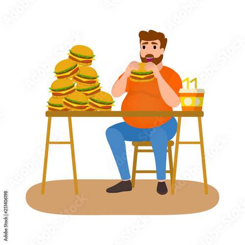 Man eating fast food. Unhealthy nutrition concept.