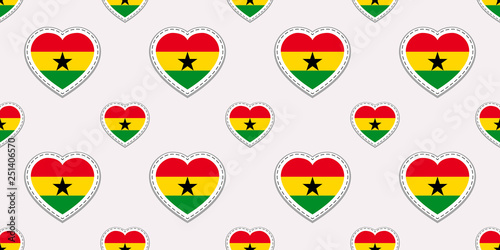 Ghana flags background. Ghanian flag seamless pattern. Vector stickers. Love hearts symbols. Good choice for sports pages, travel, patriotic, geographic, elements. patriotic wallpaper. photo