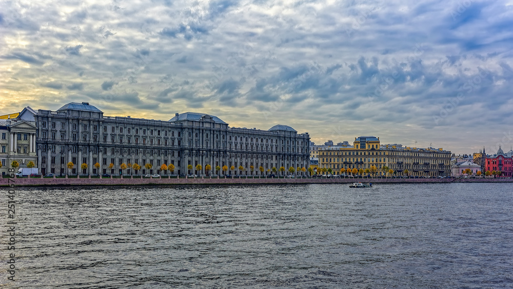 Panorama of the Makarov Embankment in Saint-Petersburg, Russia.