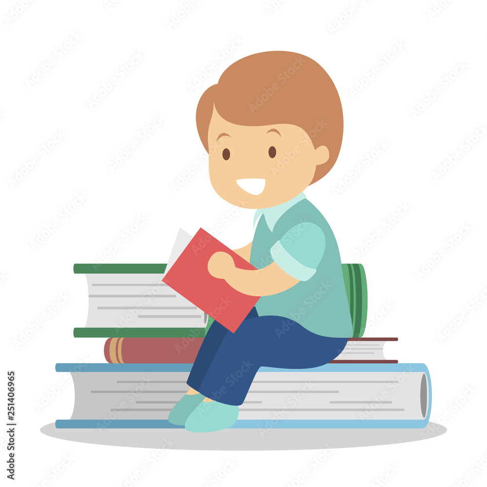 Child reading book. Kid read in kindergarten or school