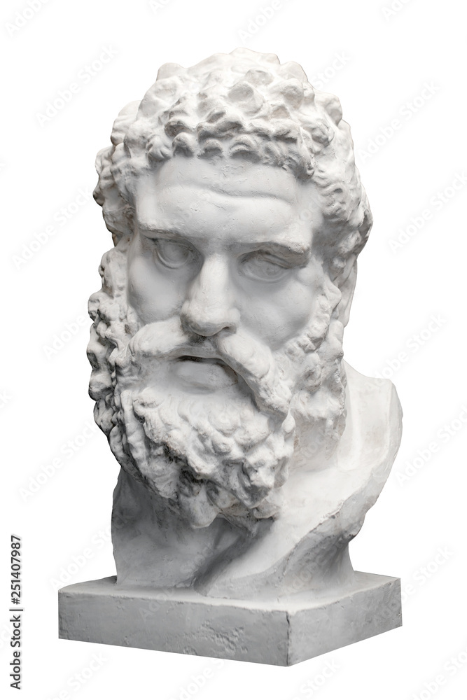 Bust of the Farnese Hercules. Heracles head sculpture, plaster copy of a  marble statue isolated on white. Son of Zeus, the ancient Greek god.  Ancient statue of hero Photos | Adobe Stock