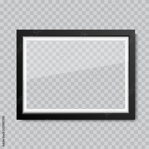 Realistic blank glass picture or photograph frame. Vector
