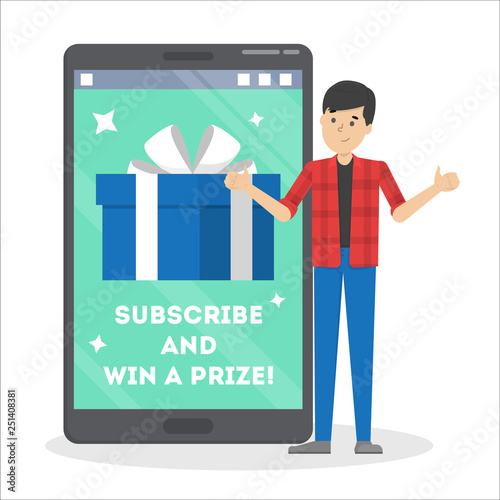 Internet contest. Subscribe and win prize. Internet