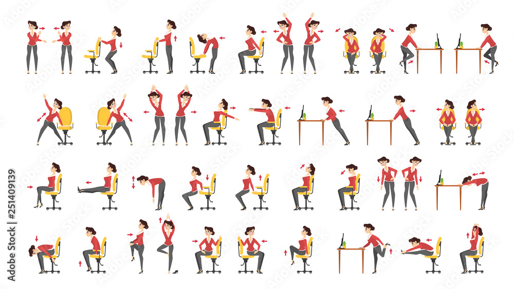 Office exercise set. Body workout for office Stock Vector | Adobe Stock