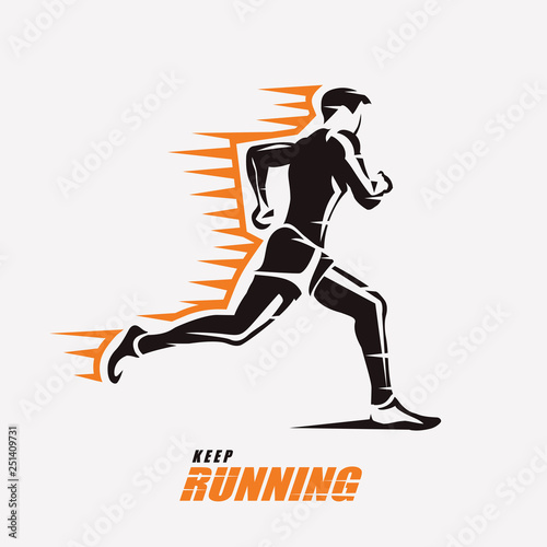 running man vector symbol, outlined stylized silhouette, sport and activity concept