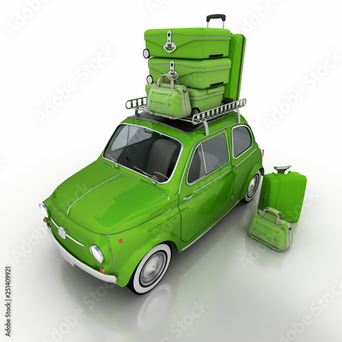 Compact car on holidays green