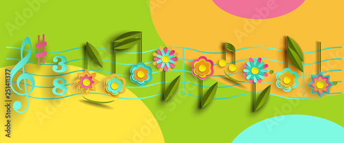 Musical notes in the form of flowers. Paper stylization