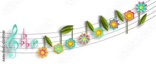 Musical notes in the form of flowers. Paper stylization