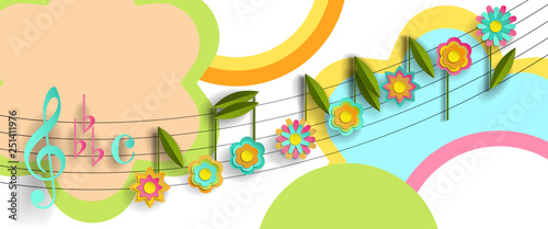 Musical notes in the form of flowers. Paper stylization