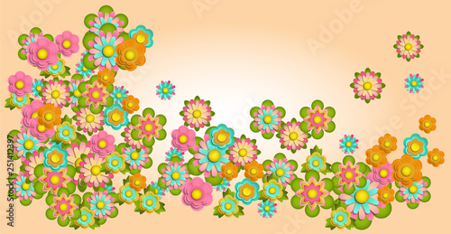 Frame of colorful flowers. Paper stylization