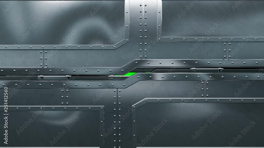 Set of Beautiful Closing and Opening Gates, Horizontal and Vertical, Alpha Matte. Abstract Isolated Metal Gates 3d Animation on Green Screen. Technology Concept. 4k Ultra HD 3840x2160