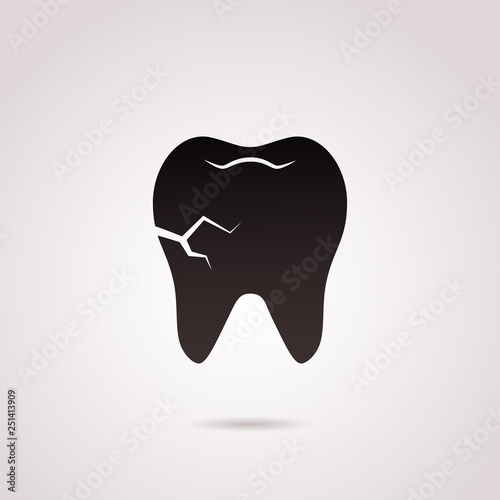 Broken tooth vector icon isolated on white background. 