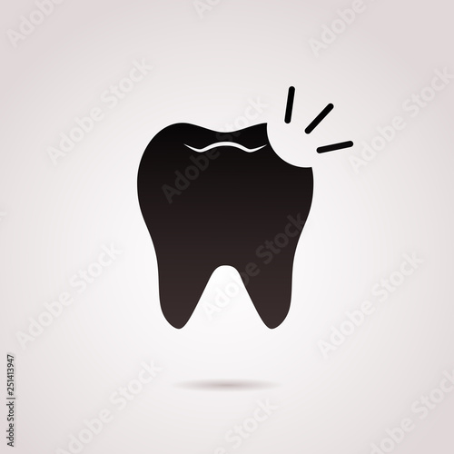 Broken tooth vector icon isolated on white background.