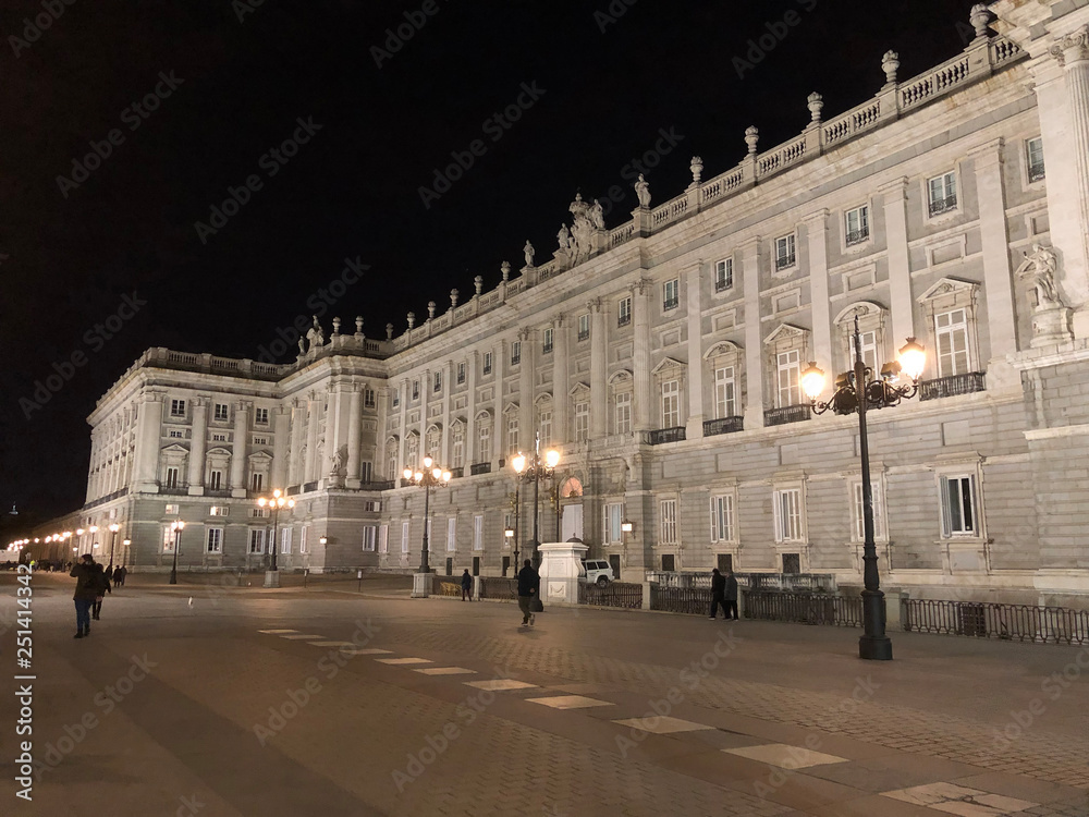 Palacio Real or Palacio de Oriente at night in the city of Madrid