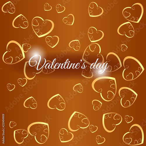 Background with golden hearts. Illustration with hearts in love for Valentine's day.
