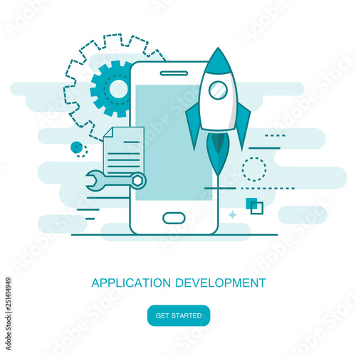 Mobile application and mobile app development concept. Flat vector illustration.