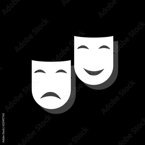Comedy and tragedy theatrical masks icon flat