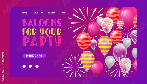 Ballooon vector web page celebrating birthday party anniversary cartoon kids ...