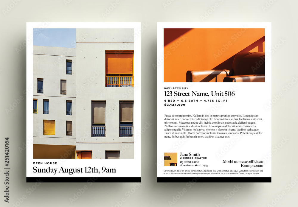 Black and White Real Estate Open House Postcard Layout Stock Template