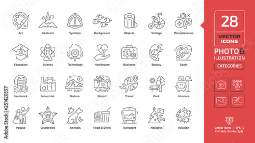 Vector category and theme editable stroke line icon for photo and illustration with people, celebrities, animals, wildlife, food, drink, transport, holidays, religion thin outline sections sign