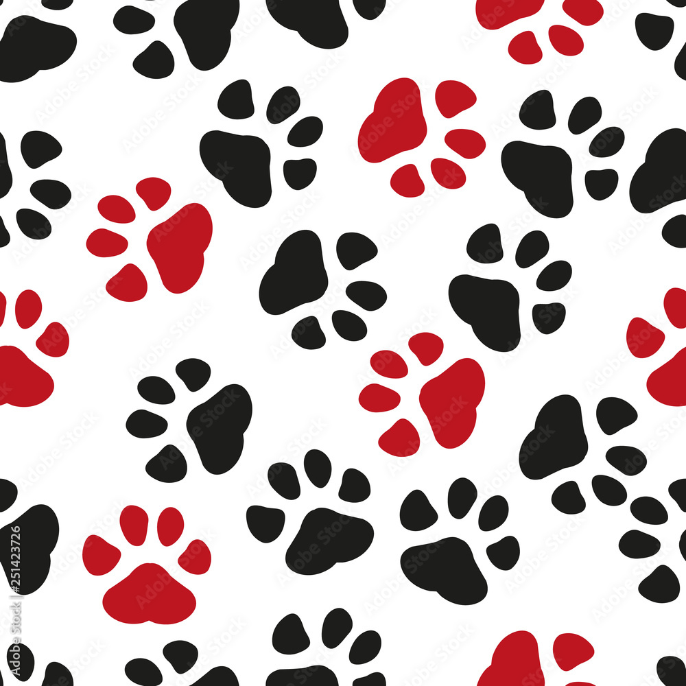 Paw print seamless. Traces of Cat Textile Pattern. Cat footprint seamless pattern. Vector seamless Paw print seamless. Traces of Cat Textile Pattern. Cat footprint seamless pattern. Vector seamless