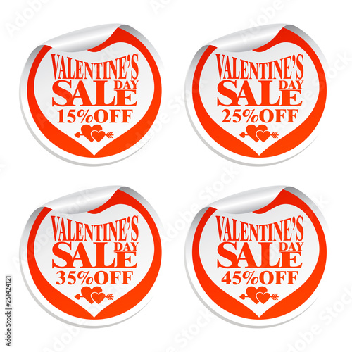 Valentine's Day sale stickers, two heart with arrow 15,25,35,45.Vector illustration