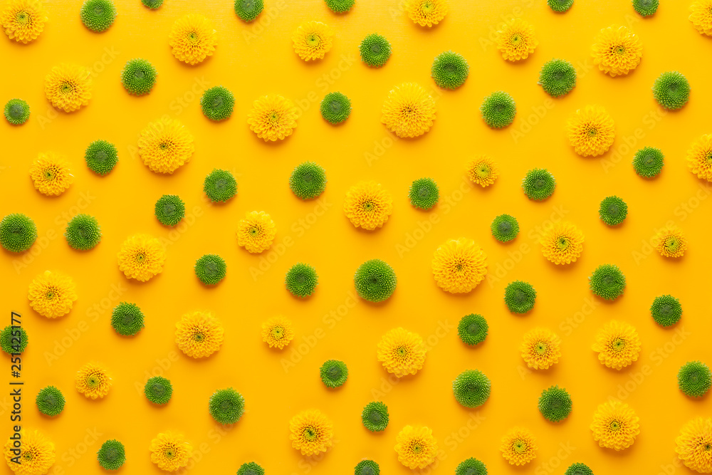 Yellow flower pattern on a yellow background. Spring greeting card. Yellow flower pattern on a yellow background. Spring greeting card.