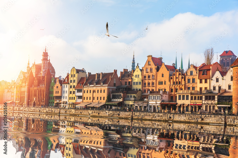 Fototapeta premium Gdansk sunset on the Motlawa embankment, Poland