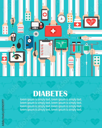 Diabetes medical flat design.lorem ipsum is simply text.Vector illustration