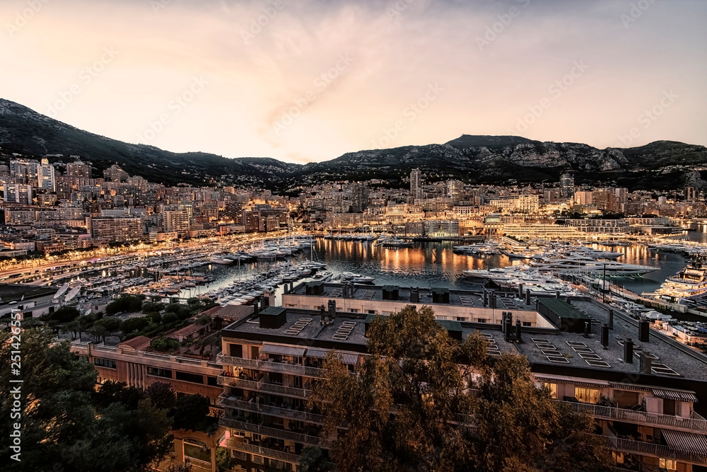 Sunset on the harbor of Monaco