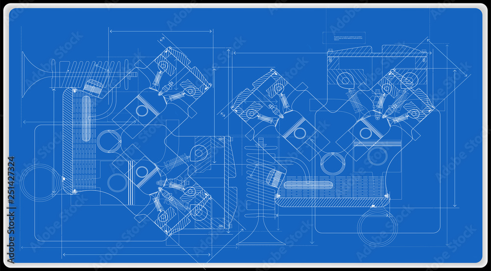 Vector background of the car engine and its components can be used as a technical background for illustration.