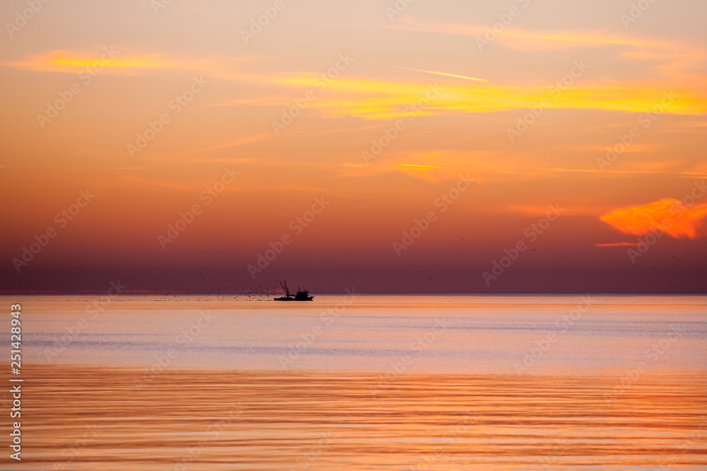 seiner on a Black Sea, beautiful sunset, Poti, Georgia