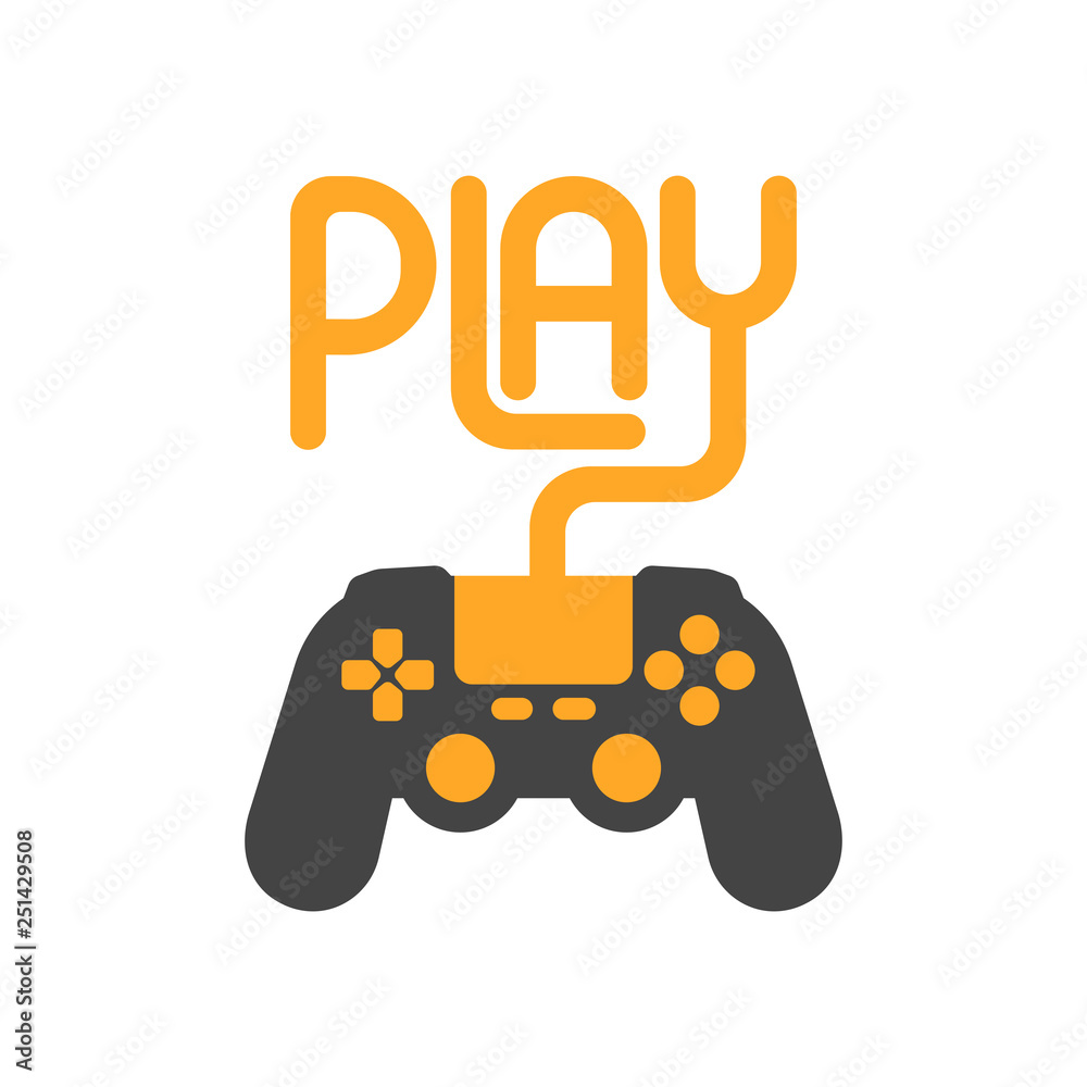 Play text lettering with videogame gamepad device design print Play text lettering with videogame gamepad device design print