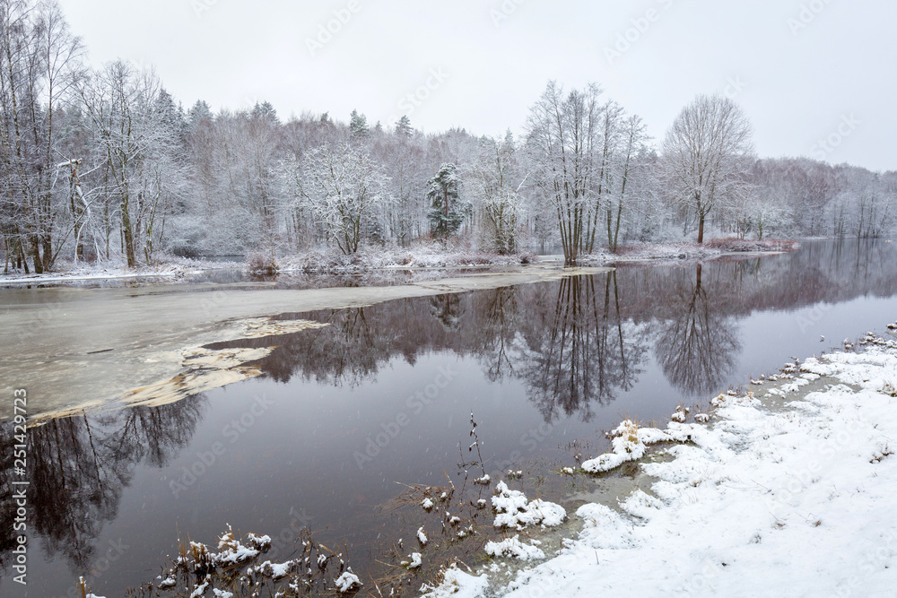 Morrum river in snowy winter scenery, Sweden Morrum river in snowy winter scenery, Sweden