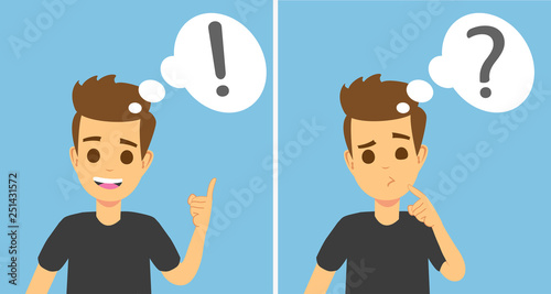 Smart young man thinking, understands problem and finds successful solution, vector cartoon characters isolated. Young man character solution and thinking illustration. Vector eps 10