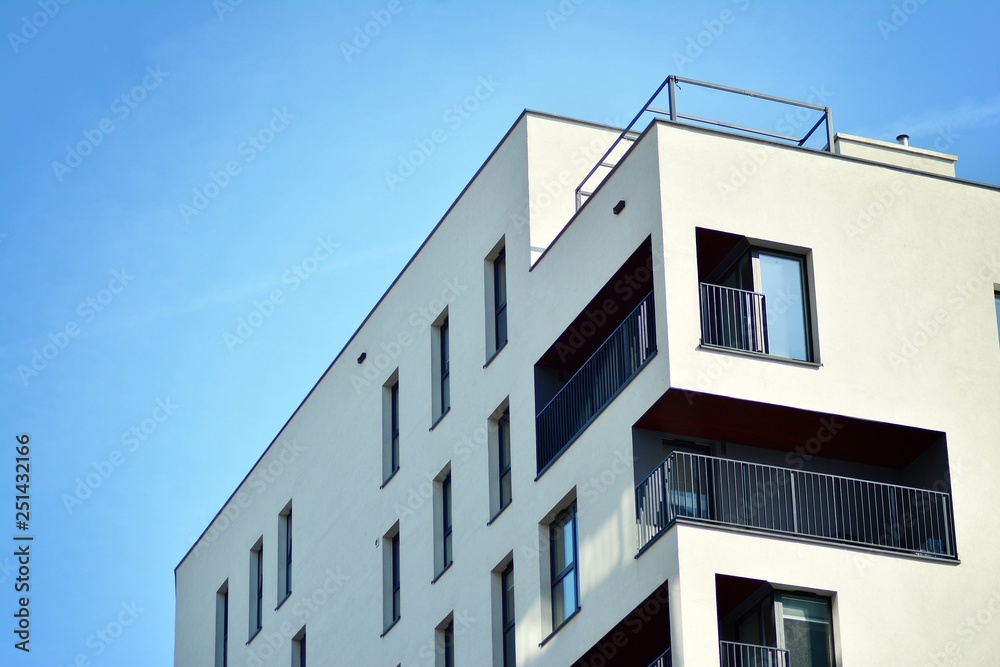 Futuristic architecture of apartment building. Modern residential architecture Futuristic architecture of apartment building. Modern residential architecture