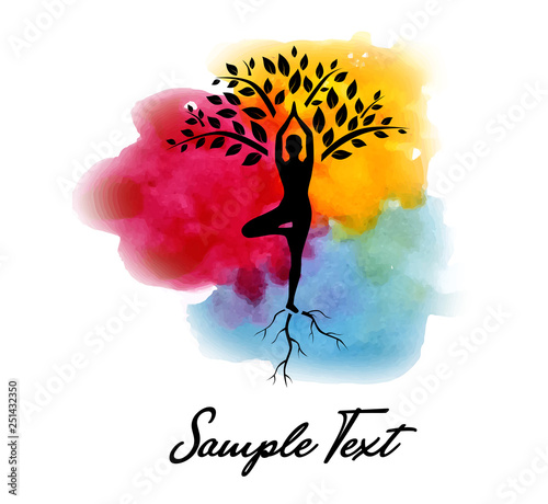illustration with man on a yoga theme with watercolor.